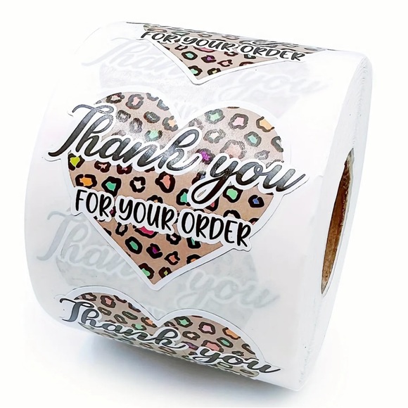 Leopards Heart ♥️ 500 Roll of Thank You Stickers 1.8” x 1.8” - Picture 7 of 7